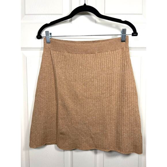 Free People Mod Faux Wrap Rib Knit Sweater Mini Skirt in Sand Brown Large - Picture 2 of 9